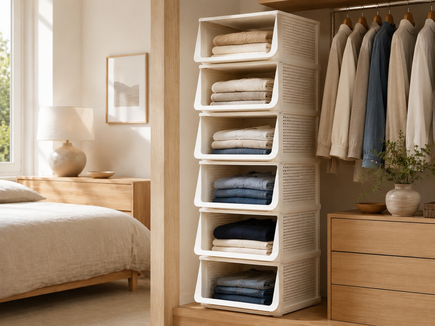 Paniers empilables pour vêtements : un dressing sans tiroirs